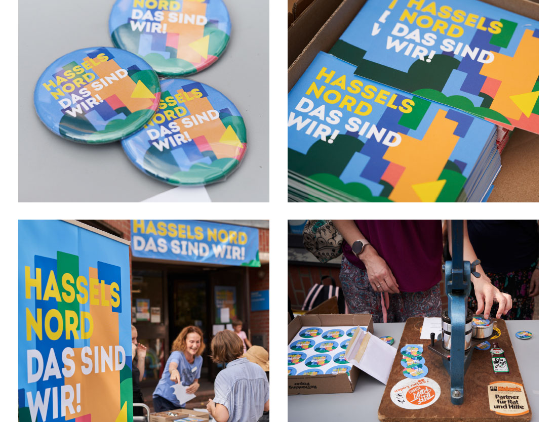 Stadtteil-Kampagne Hassels-Nord Eventfoto Buttons und Aufkleber