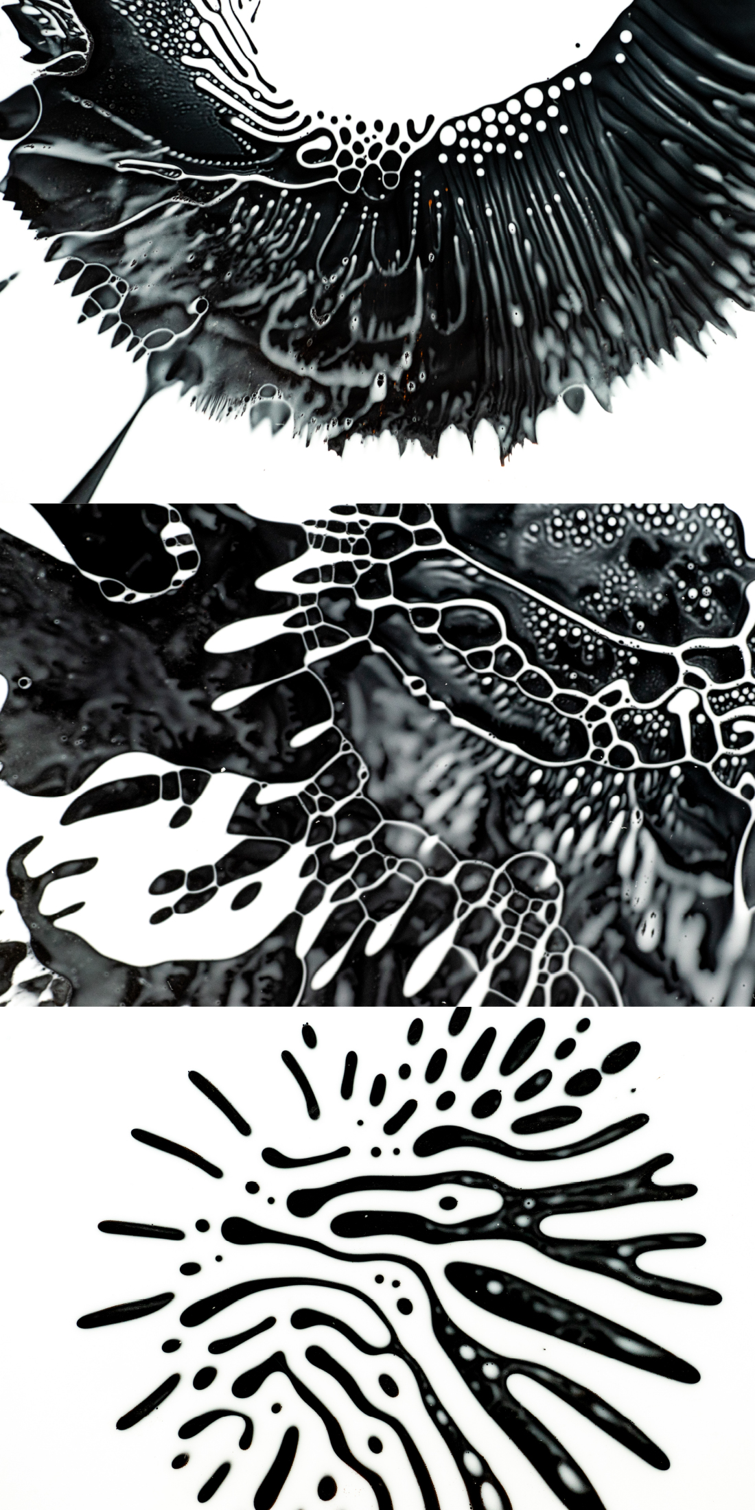 Detail aus Makroaufnahme von schwarz-weissen Flüssigkeiten