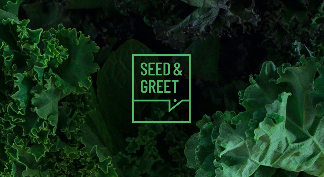 Logo-Design Seed & Greet auf Foto von Pflanzen