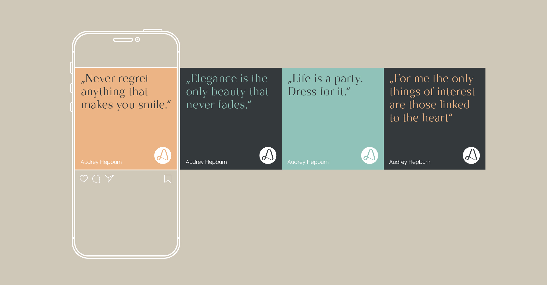 Ansicht eines Carousel-Posts mit verschiedenen Headlines auf farbigen Hintergründen.