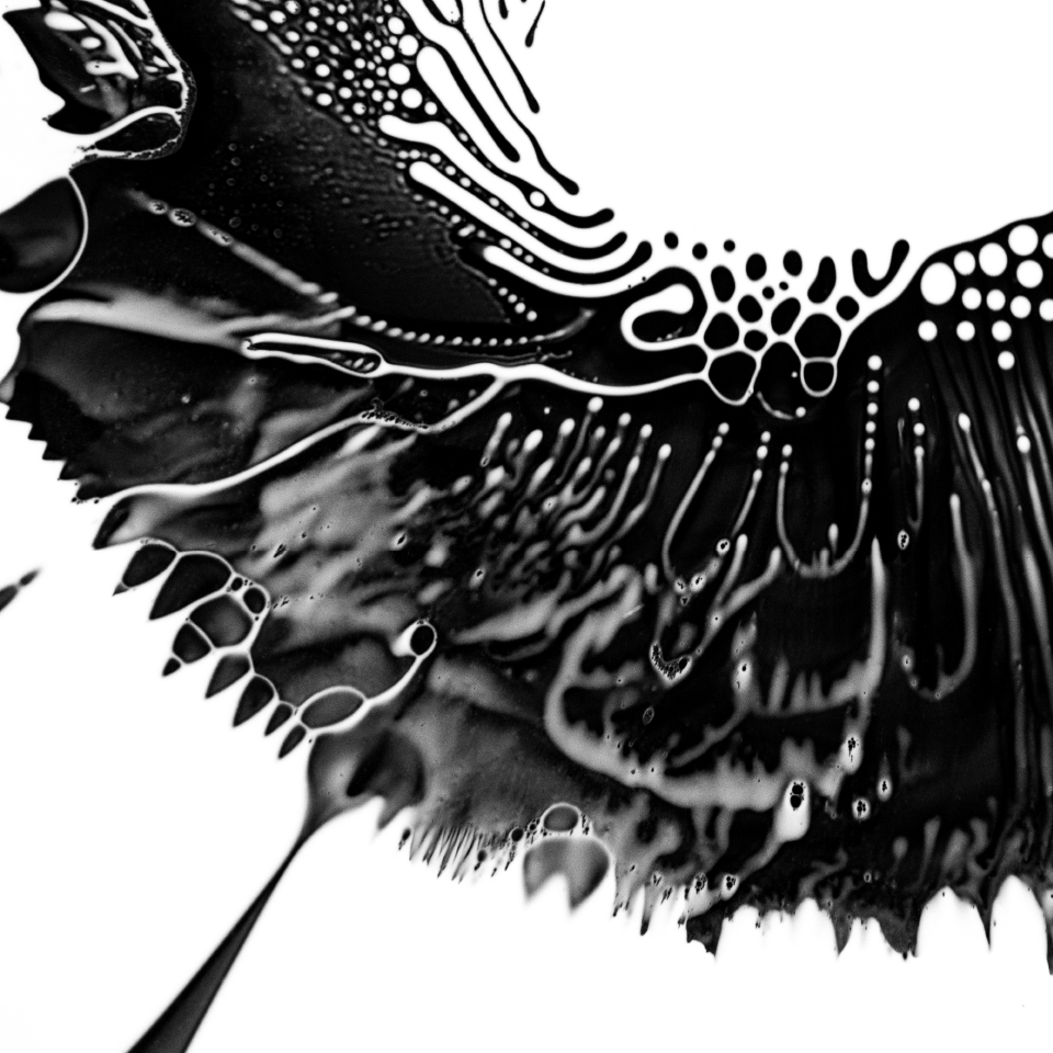 Makro-Aufnahme einer schwarzen Flüssigkeit auf weißem Hintergrund