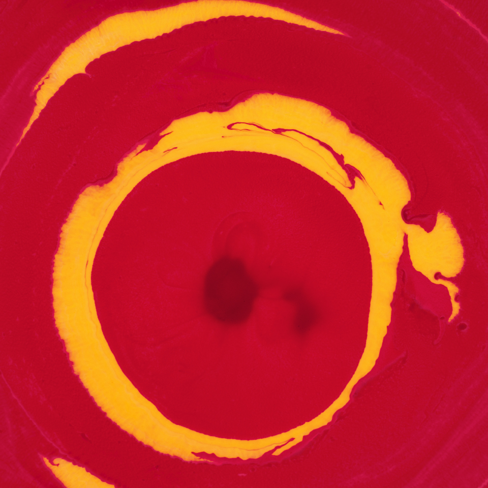 Makro-Aufnahme von roter und gelber Flüssigkeit