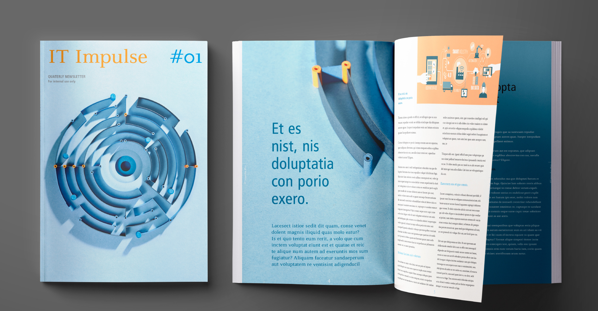 Aufgeschlagenes Magazin mit Paperartwork als Titel und Detailaufnahmen im Innenteil