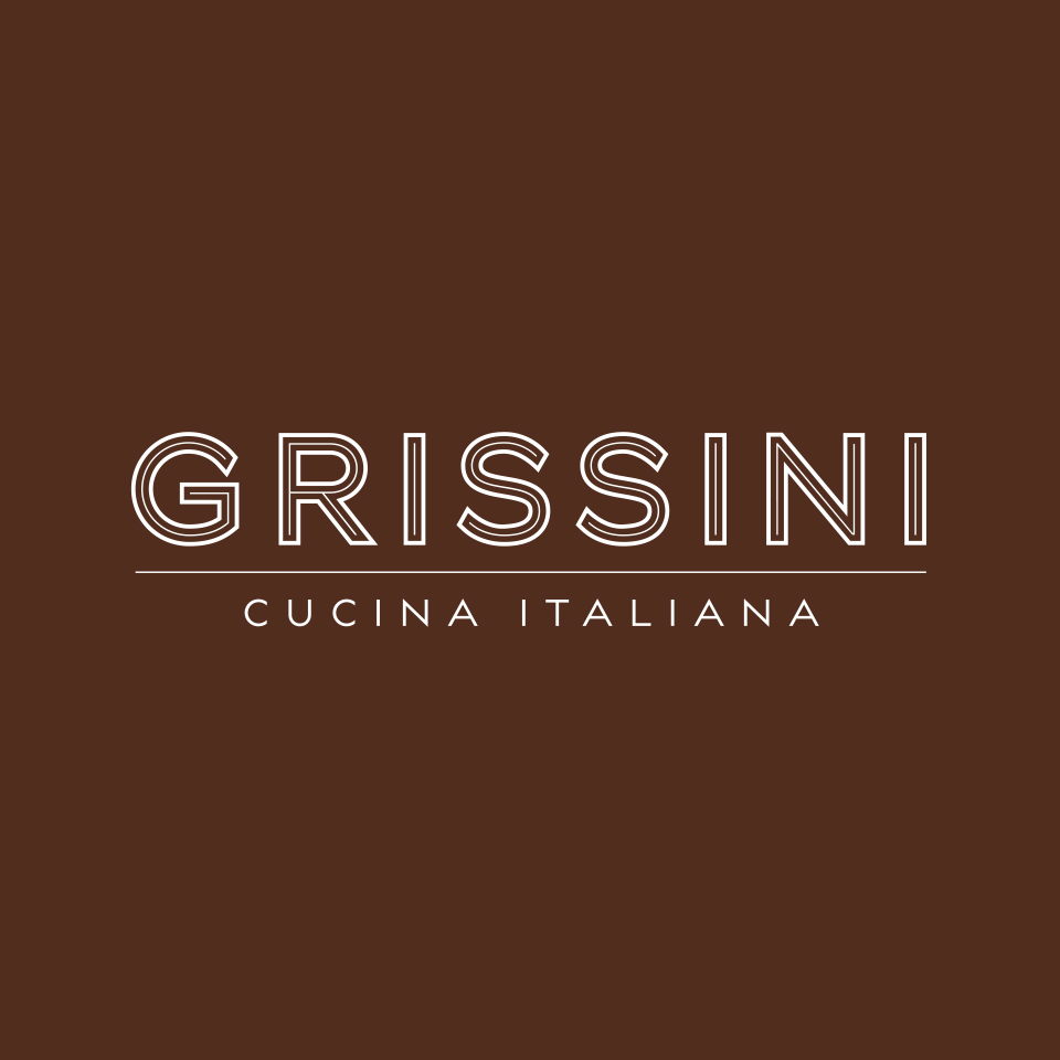 Logo des Restaurants "Grissini" in Weiss auf Dunkelbraun