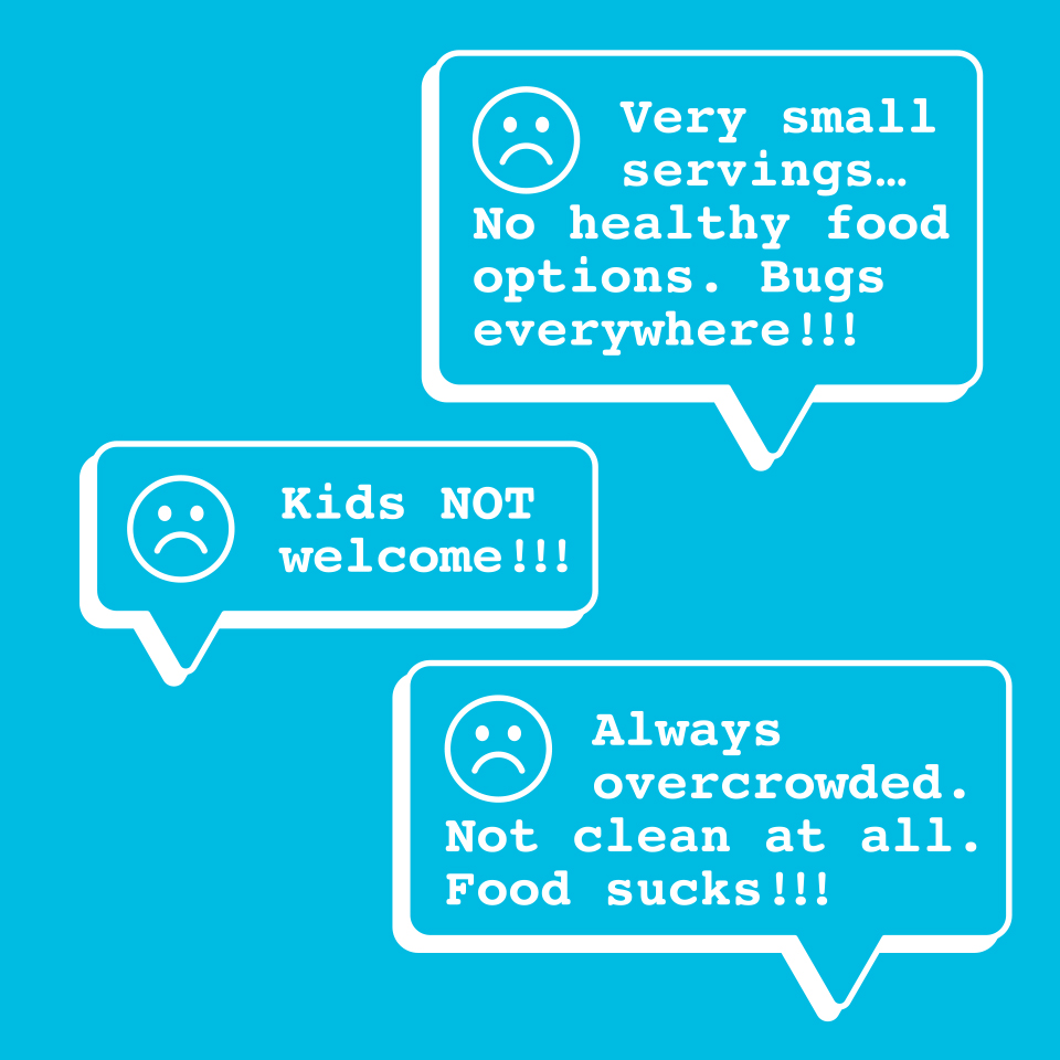 Detail des Key Visuals "Restaurant Moria" mit Fokus auf die kritischen Bewertungen des Restaurants