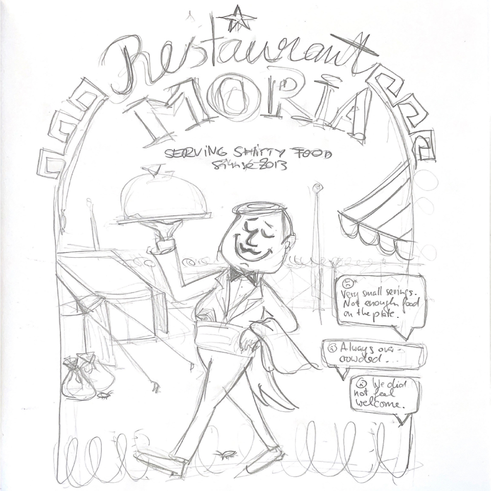 Skizze des Key Visual Design für das fiktive "Restaurant Moria"