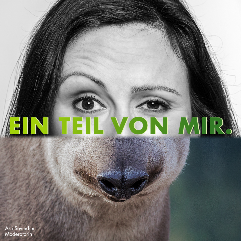 Zoo Duisburg Kampagnenmotiv ‚Ein Teil von mir‘ mit Moderatorin Asli Sevindim und Tapir.